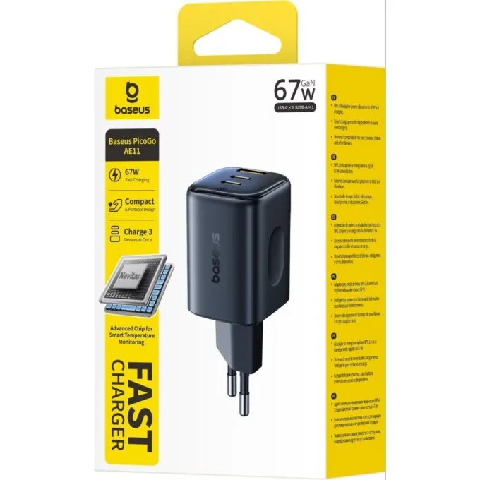 Baseus Charger Wall 67W 2C+U PicoGo AE11 EU Cosmic Black — image 8