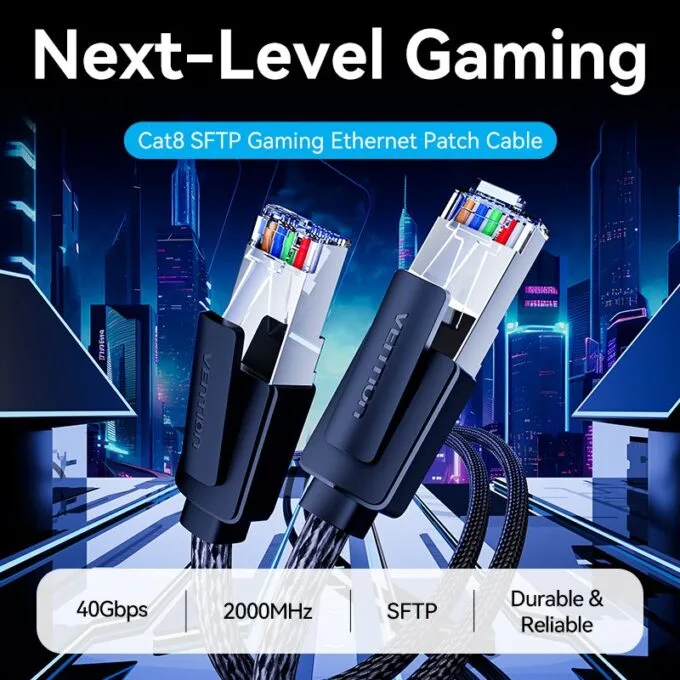 Vention NETWORK Cable CAT8 SFTP Braided 20.0m Black-Nickel IKOBQ — image 4