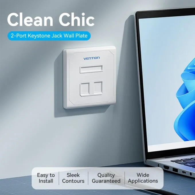 Vention NETWORK Keystone Wall Plate 2-Port White — image 2