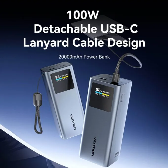 Vention MA Powerbank 20000mAh 100W 2xUSB-C 1xUSB-A TFT Display +100W Cable FKCH0 — image 4