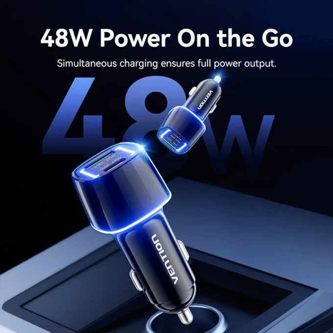 Vention Charger Car 48W 1xUSBC 1xUSBA 30W Max Black FFRB0 — image 3