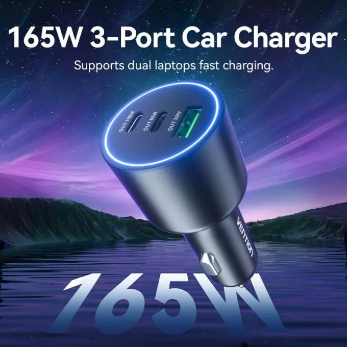 Vention Charger Car 165W 2xUSBC 1xUSBA 100W Max Black FFPB0 — image 3
