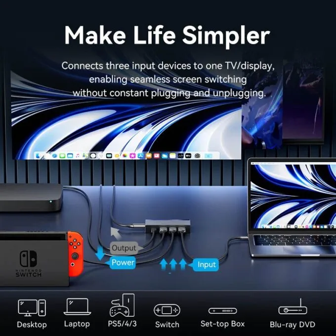 Vention HDMI Switch 3-Port 8K 2.1 w/Remote Control AKRH0 — image 5