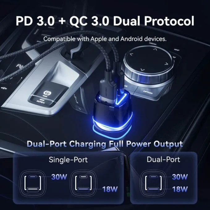 Vention Charger Car 48W 1xUSBC 1xUSBA 30W Max Black FFRB0 — image 5