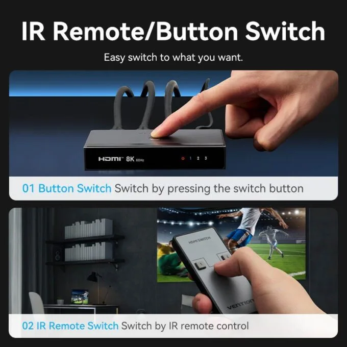 Vention HDMI Switch 3-Port 8K 2.1 w/Remote Control AKRH0 — image 6