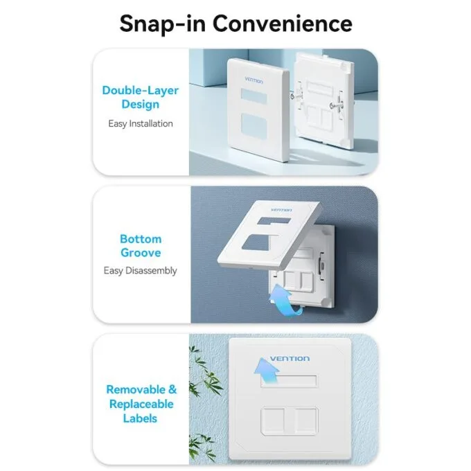 Vention NETWORK Keystone Wall Plate 2-Port White — image 5