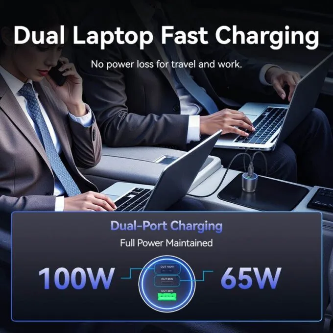 Vention Charger Car 165W 2xUSBC 1xUSBA 100W Max Black FFPB0 — image 6