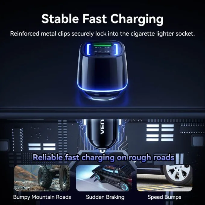 Vention Charger Car 48W 1xUSBC 1xUSBA 30W Max Black FFRB0 — image 9