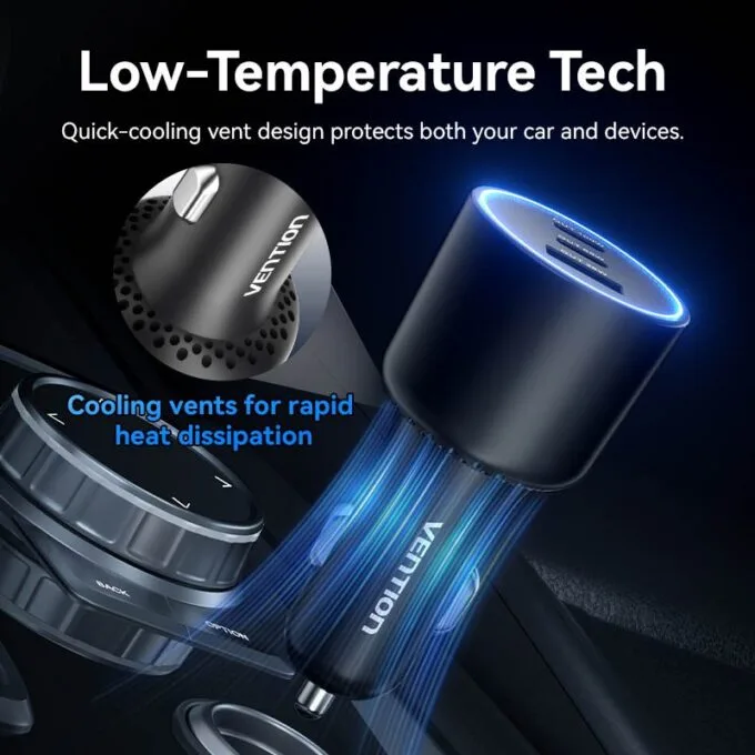 Vention Charger Car 165W 2xUSBC 1xUSBA 100W Max Black FFPB0 — image 9