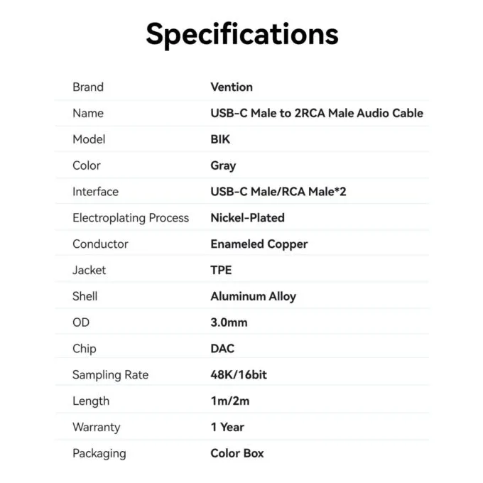 Vention AUDIO CONVERTER USB-C to 2RCA Male Cable 1.0m BIKHF — image 10