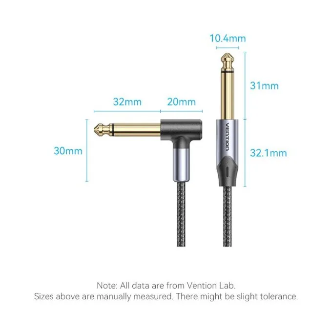 Vention AUDIO 6.3mm M to 6.3mm M Right Angle Braided-Metal 3.0m BKEHI — image 10