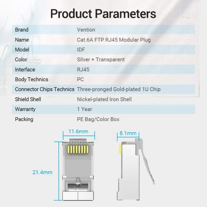 Vention NETWORK Connectors CAT6A FTP Modular Plug IDFR0-50 (50-Pack) — image 9
