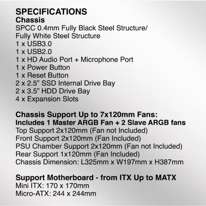 Armaggeddon Gaming Case M-ATX DEEPFREEZE DUPLEX 2 CHROMA White (3x Chroma Fans) — image 8