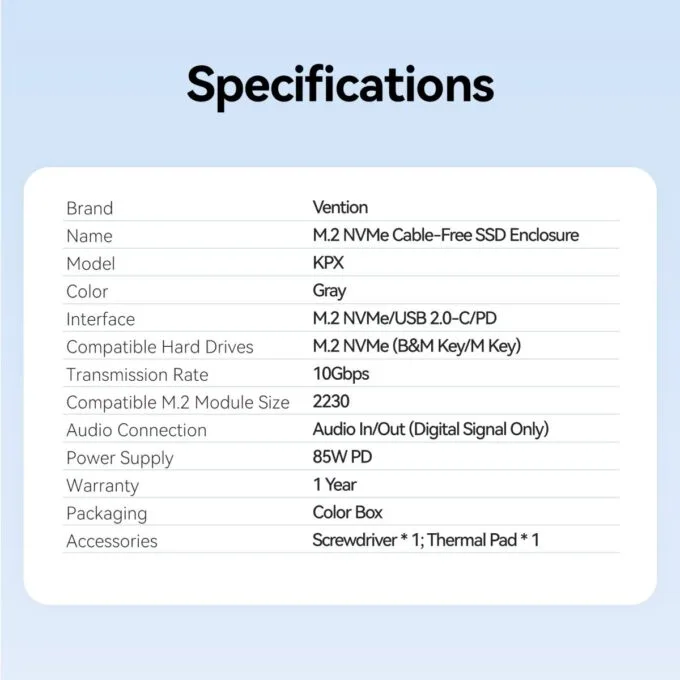 Vention MA Portable Plug & Play Cable-Free NVME Enclosure KPXH0 — image 10