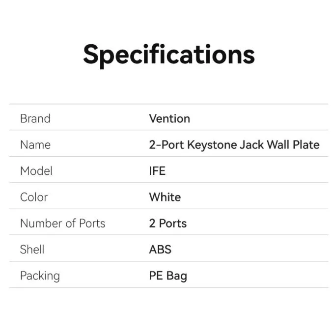 Vention NETWORK Keystone Wall Plate 2-Port White — image 11