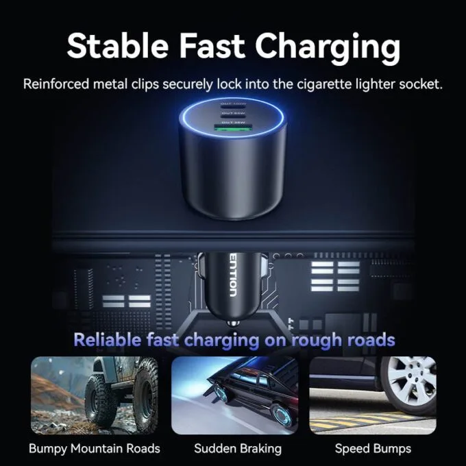 Vention Charger Car 165W 2xUSBC 1xUSBA 100W Max Black FFPB0 — image 12