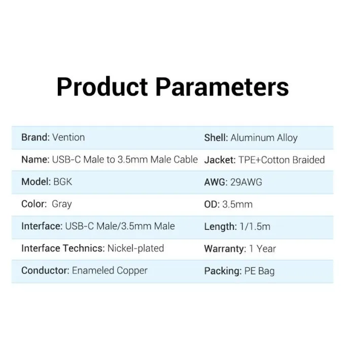 Vention AUDIO CONVERTER USB-C to 3.5mm Male Cable 1.5m BGKHG — image 11
