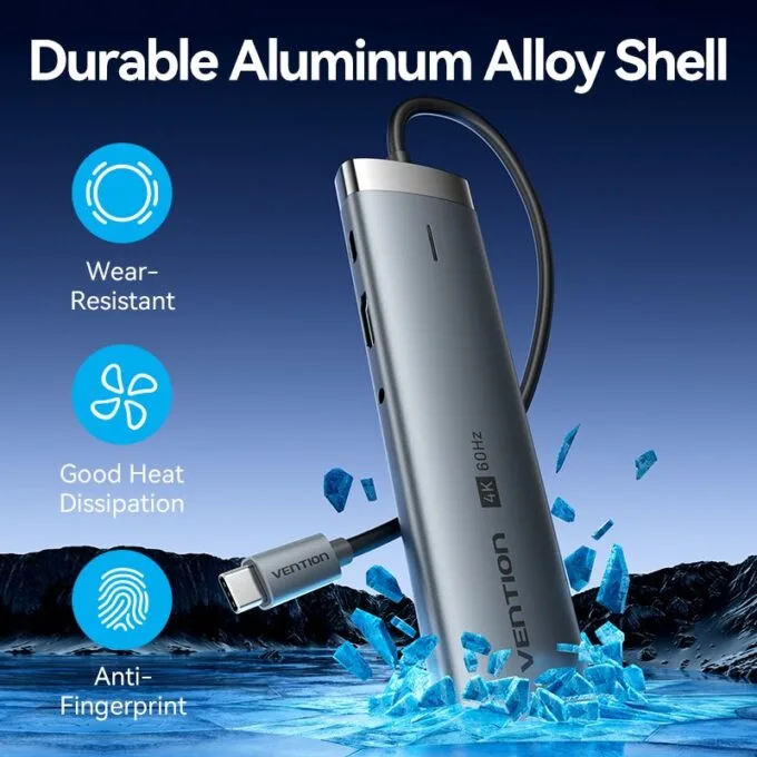 Vention HUB USB-C 1xUSB-C 3.2/USBA3.0/USBA2.0/HDMI 4K60Hz/RJ45/SD/3.5mm/PD TGVHB — image 12