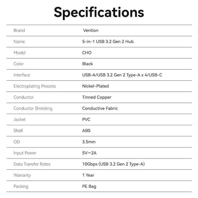 Vention IT HUB USB-A 3.2 4xA + USB-C Power Port CHOBB — image 8