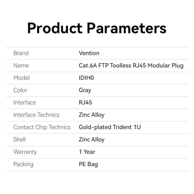 Vention NETWORK Connectors CAT6A FTP Toolless Plug with Boot IDIH0 (1pc) — image 12