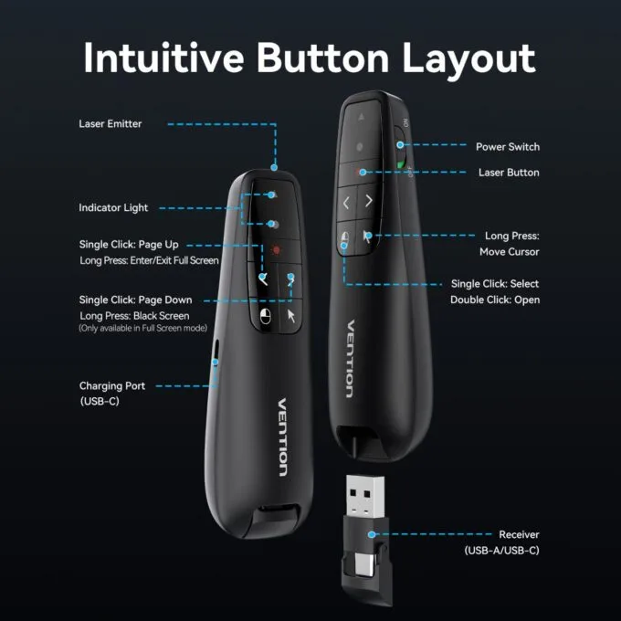 Vention Wireless Presenter Red Laser Pointer & Air Mouse Rechargeable KQPB0 — image 12