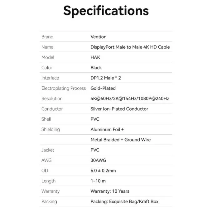 Vention DisplayPort Cable DP1.2 4K60Hz 1.0m HAKBF — image 10