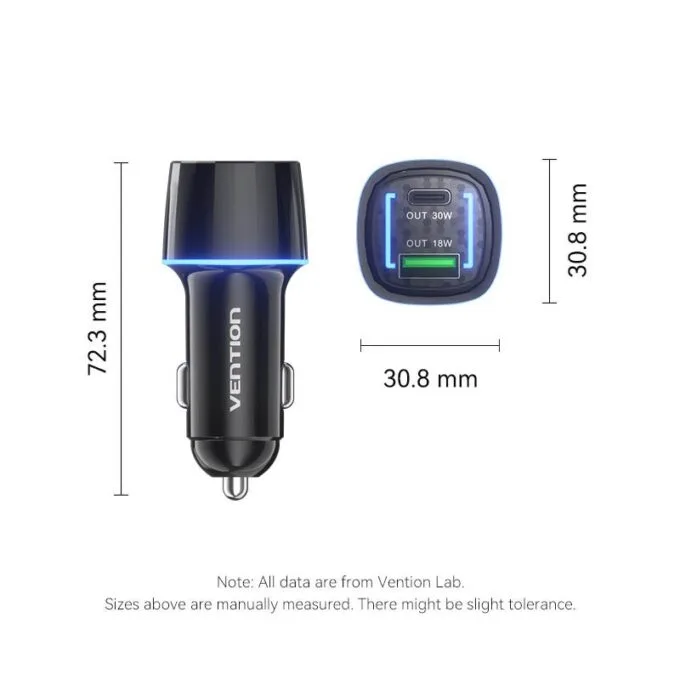 Vention Charger Car 48W 1xUSBC 1xUSBA 30W Max Black FFRB0 — image 14