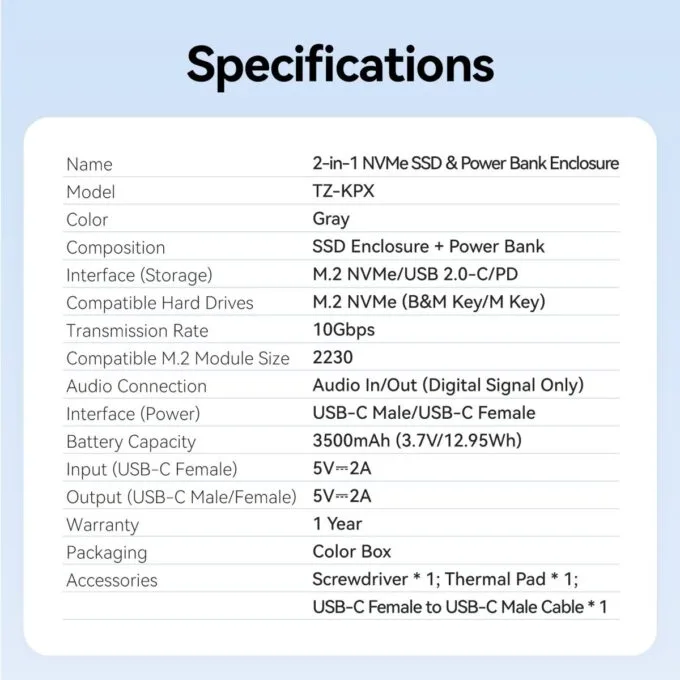 Vention MA Portable Plug & Play Cable-Free NVME Enclosure + 3500mAh PB TZ-KPXH0 — image 13