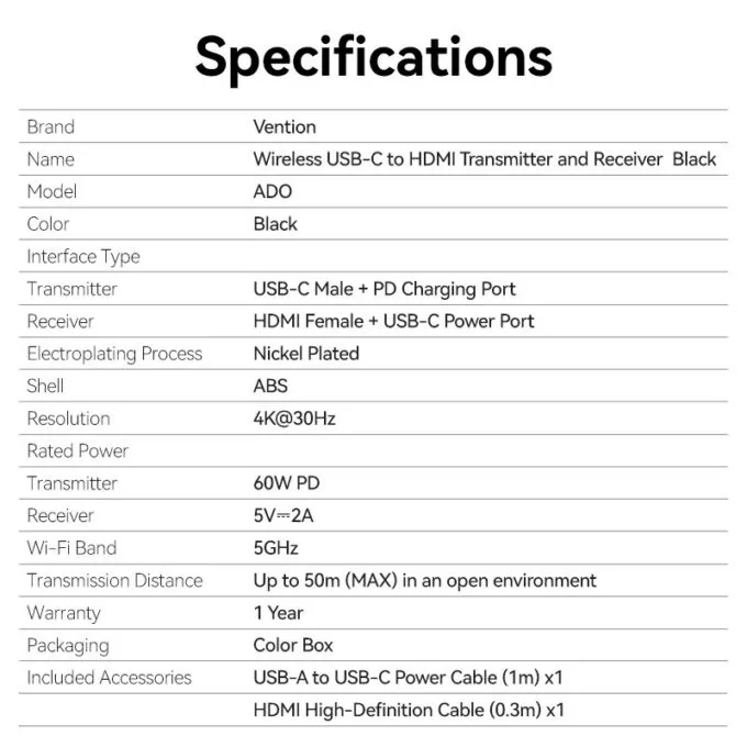 Vention ADOBB 4K USB-C to HDMI Wireless Transmitter-Receiver — image 15