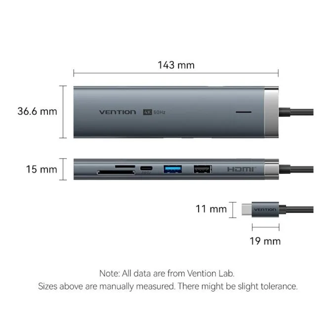 Vention HUB USB-C 1xUSB-C 3.2/USBA3.0/USBA2.0/HDMI 4K60Hz/RJ45/SD/3.5mm/PD TGVHB — image 16