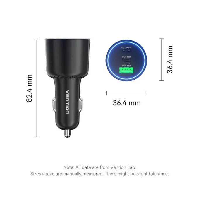 Vention Charger Car 165W 2xUSBC 1xUSBA 100W Max Black FFPB0 — image 17