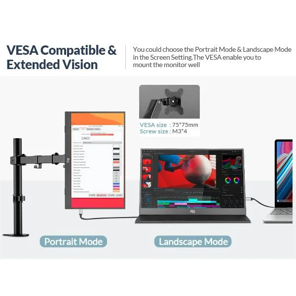 Rii Monitor Portable 15.6" Full-HD with USB-C/HDMI & Case/Stand RS100 — image 16