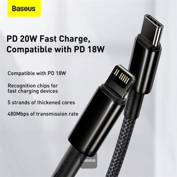 Baseus Cable Lightning to USB-A Tungsten Gold Series Braided 2.0m Black — image 2