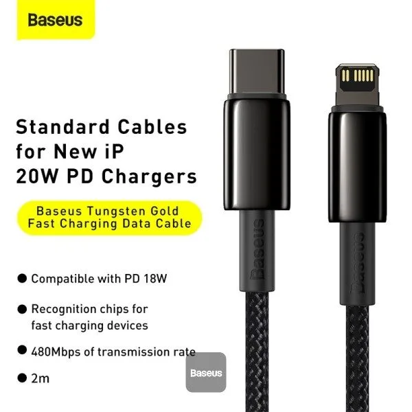 Baseus Cable Lightning to USB-A Tungsten Gold Series Braided 2.0m Black — image 6