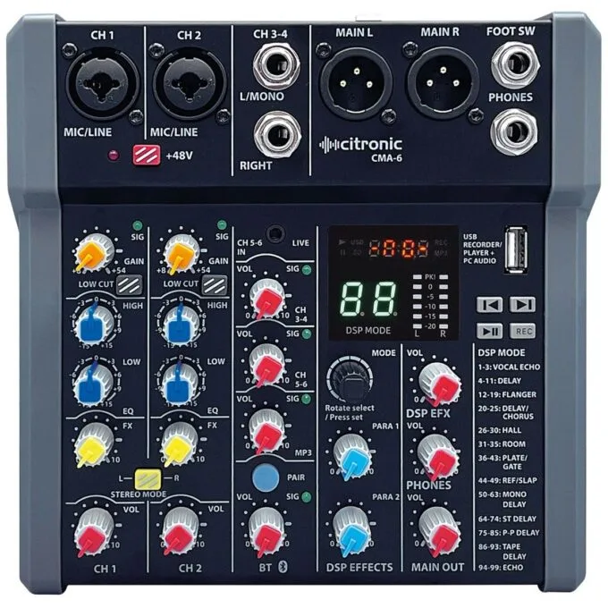 Citronic CMA-6 4 Channel Compact Mixer with DSP USB Play-Record BT & PC Connectivity 170.862UK — image 1