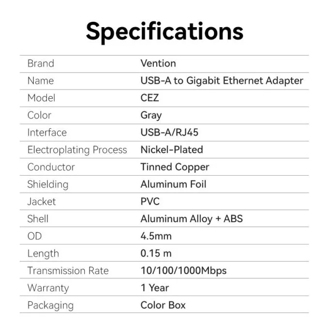 Vention Converter USB-A to Gigabit LAN Aluminium Grey CEZHB — image 10