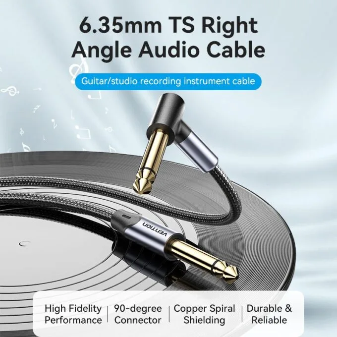 Vention AUDIO 6.3mm M to 6.3mm M Right Angle Braided-Metal 3.0m BKEHI — image 2