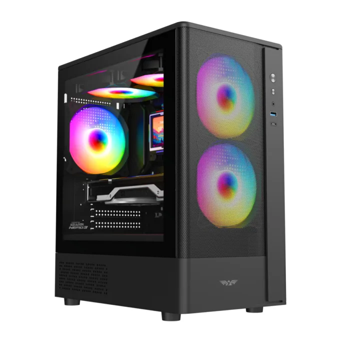 Armaggeddon Gaming Case M-ATX AQUARON NEMO 3 Black (5x RGB Fans & 250W 80+ PSU) — image 1