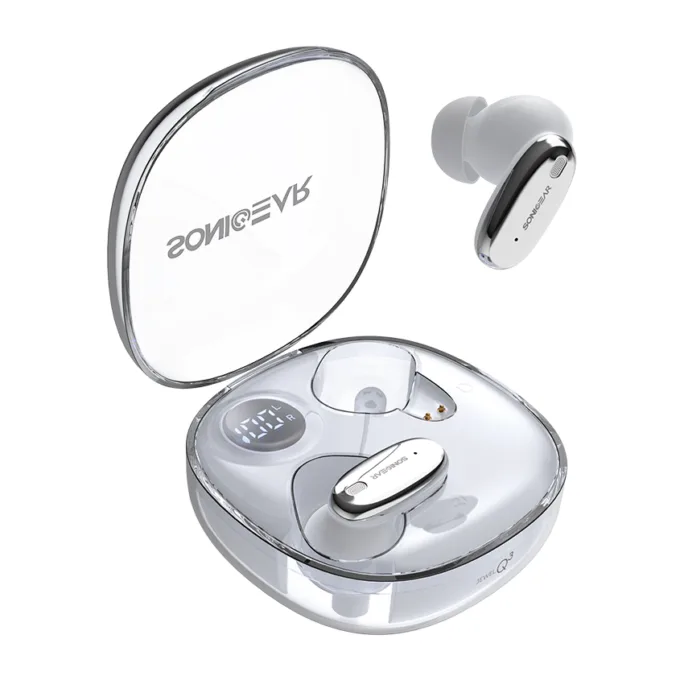 SonicGear Earphones Bluetooth ANC+Display EarPump Jewel Q3 White — image 1