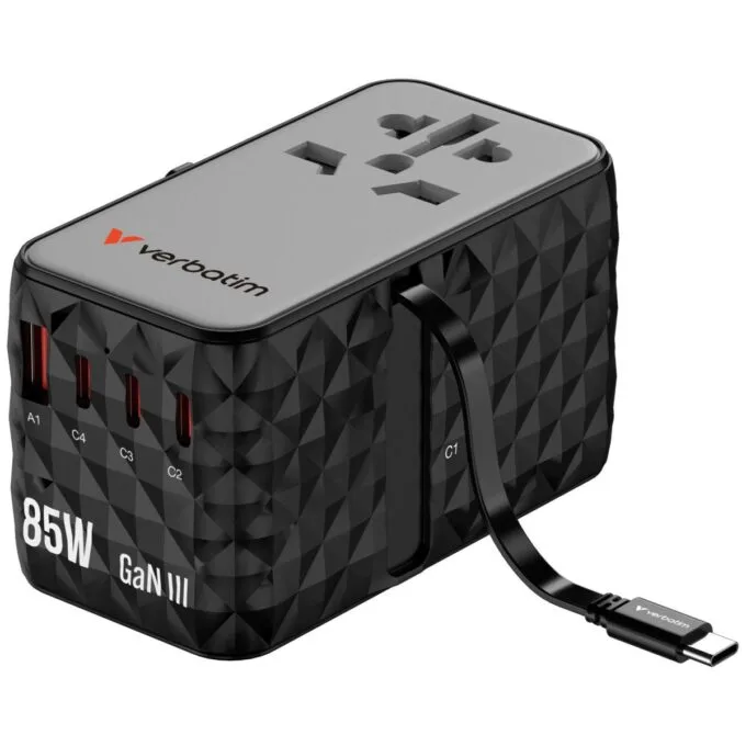 Verbatim Universal Charger Travel Adapter USB-C Retractable Cable 85W CNT-02 — image 1
