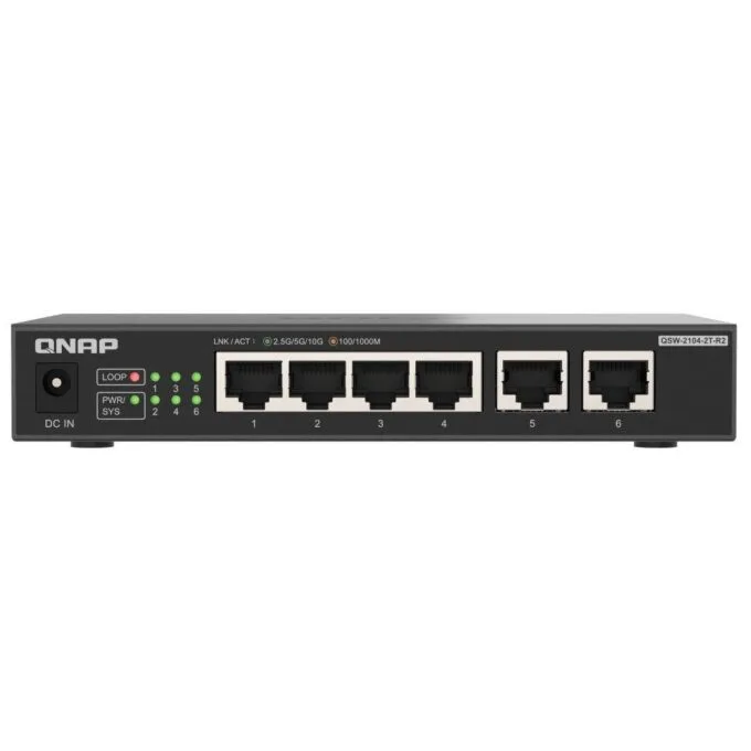 QNAP 6-Port Multi-Gig Unmanaged Switch with 4x 2.5GbE & 2x 10GbE RJ45 Ports QSW-2104-2T-R2 — image 1