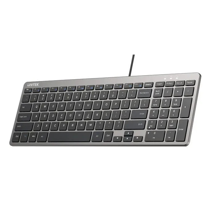 Unitek Keyboard Wired 99K USB-C/A English SlimTap T053 Space Grey — image 1