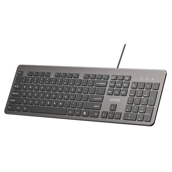 Unitek Keyboard Wired 104K USB-A English SlimTap T052 Space Grey — image 1