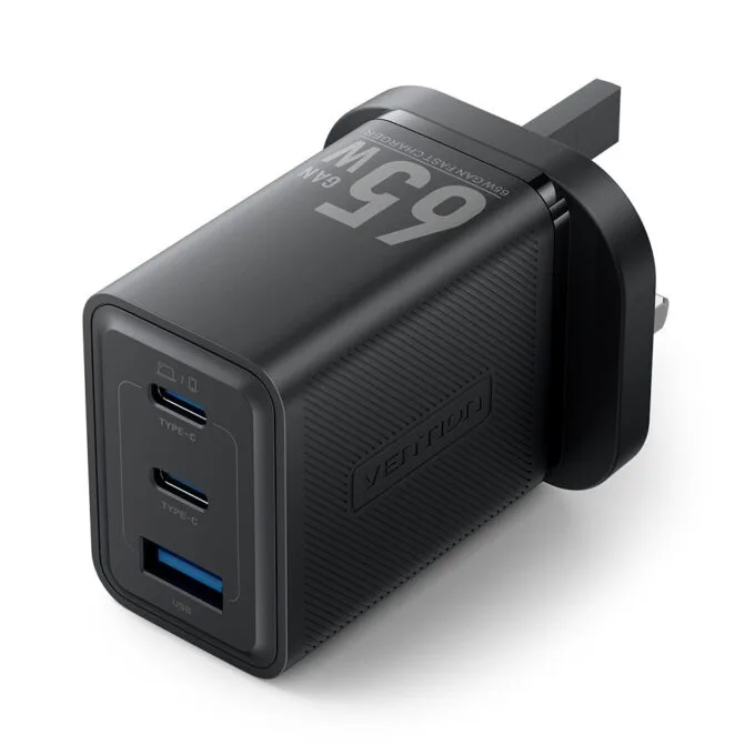 Vention Charger Wall GaN 65W 2xUSBC 1xUSBA Black FERB0-UK — image 1