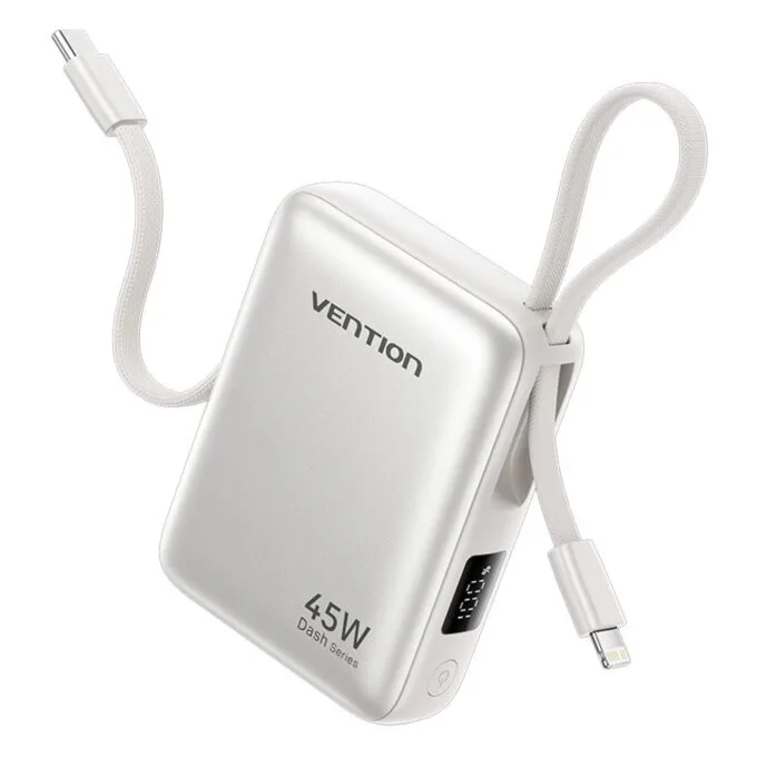 Vention Powerbank 10000mAh 45W Built-in USB-C & Lightning Cables FKMN0 Beige — image 1