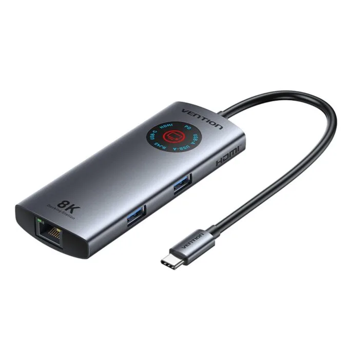 Vention HUB USB-C 3.2 Gen1/8K-HDMI/Gb/PD + LED Display & Switch TQZHB — image 1