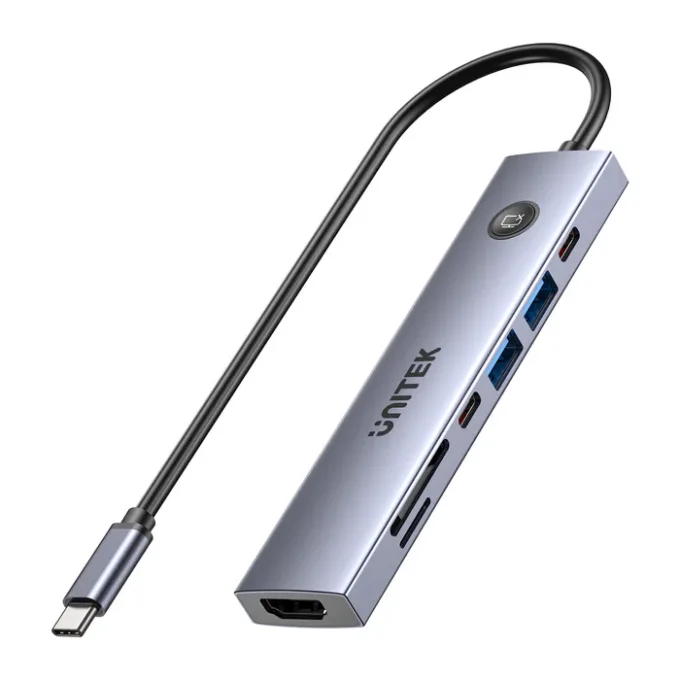 Unitek USB-C Hub 2xUSB-A/USB-C/HDMI/SD/PD100W with ON/OFF Screen Switch H1124A — image 1