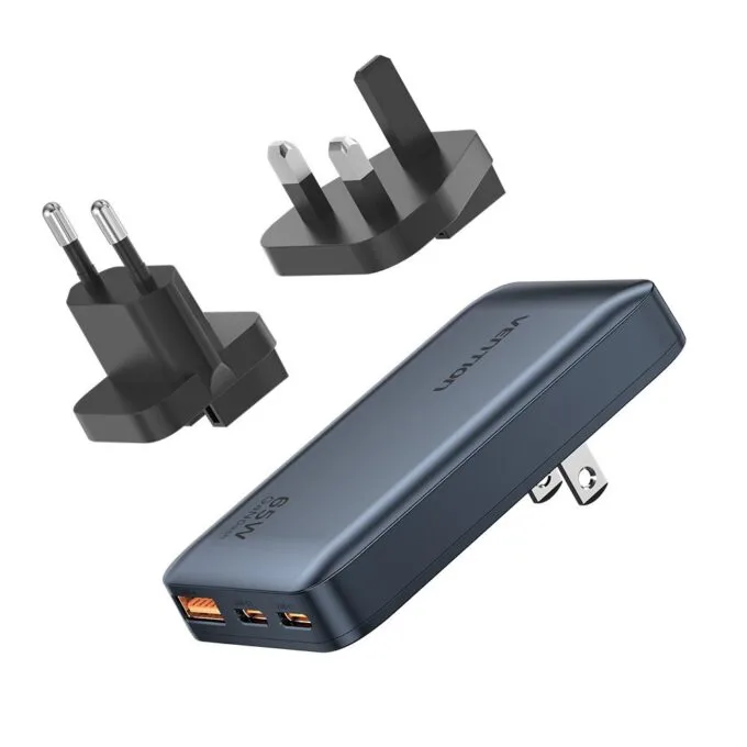 Vention Charger Wall GaN 65W 2xUSBC 1xUSBA Ultra Slim UK/EU/US FCBH0 — image 1