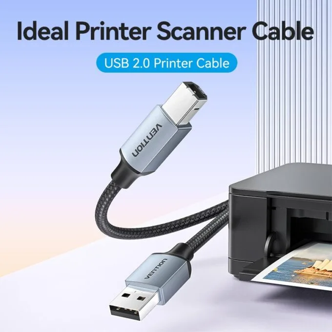 Vention IT Cable USB-A 2.0 to USB-B Printer Braided 10.0m Aluminium Grey CTTHL — image 2