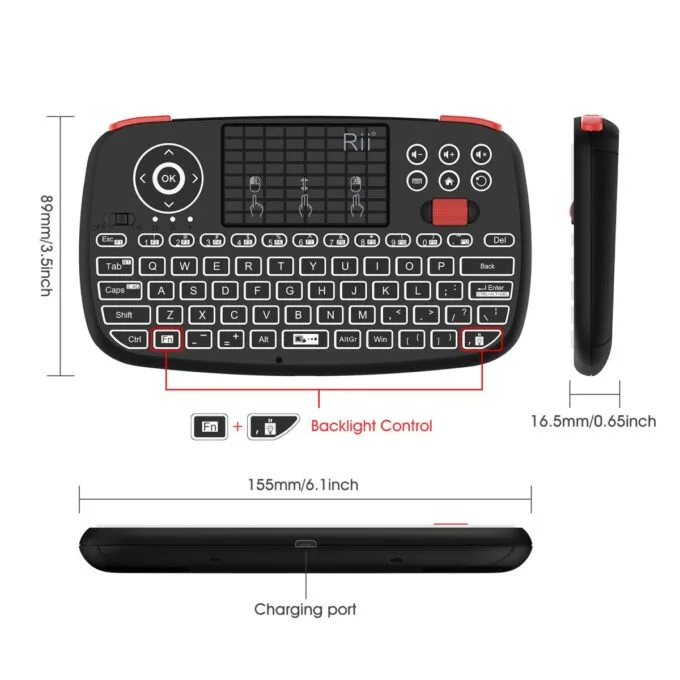 Rii Mini Keyboard Wireless 2.4GHz & Bluetooth with Touchpad, Scrollwheel, Media & L/R Keys i4 — image 4